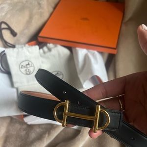Brand New Hermes Gamma Belt and Buckle (black + gold!